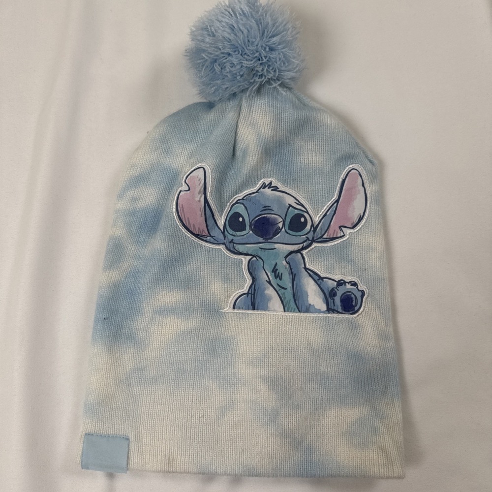Disney Stitch Beanie Hat Chill Made Lilo & Stitch Blue Tie Dye Pom One Size